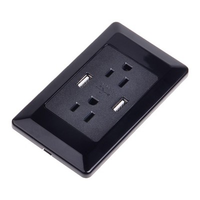 Dual Plug Electric Wall Socket Adapter With 2 USB Port Outlet Panel Switch US 2A