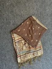 Women's Brown Gold Striped Scarf Fringed Ends Multicolor Collection 18