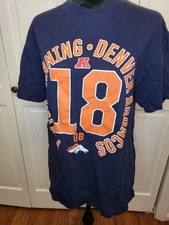 Navy and Orange Peyton Manning 18 Denver Broncos Graphic Tee M NFL Football