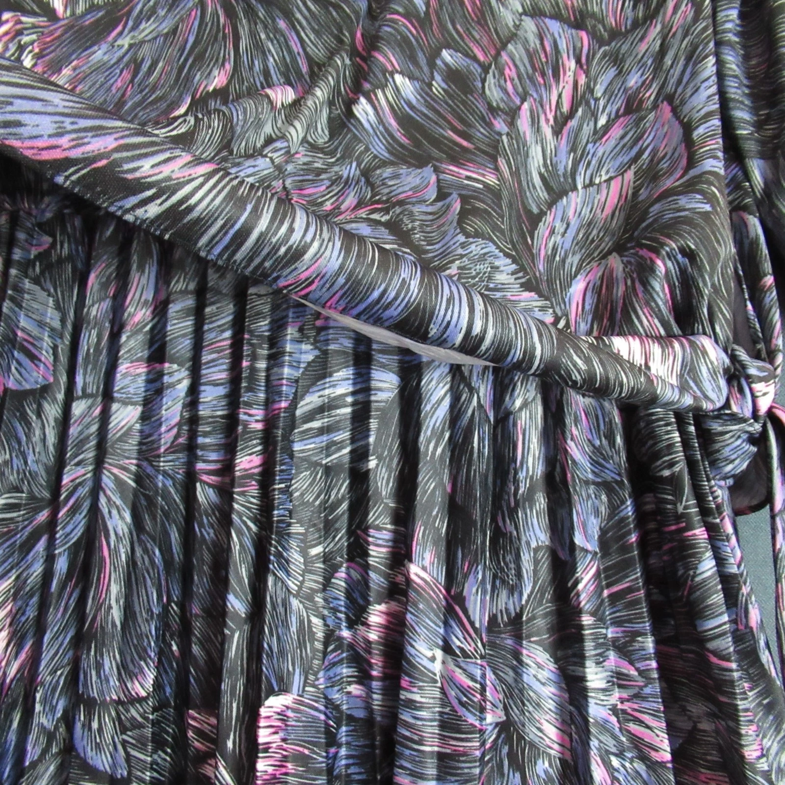 VETEMENTS Abito Vintage MCS Ltd Taglia XL Grigio Viola Segretario Geek Pieghettato Modesto Anni 80 Maxi