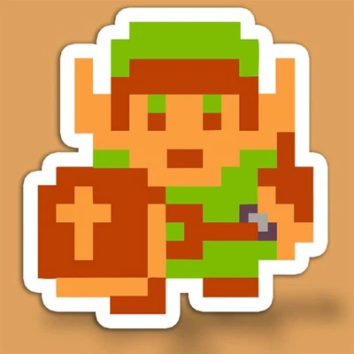 BAD MICHI GRAPHICS Link Zelda Retro Pixel Art Sticker – Vintage SNES 8-Bit Vinyl Decal (3–6" Tall)