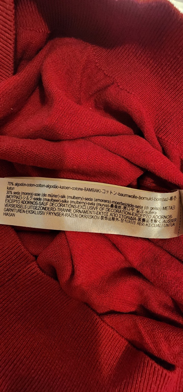 Men's Massimo Dutti Cotton Silk Sweater, Color Red, Leather Elbow Patches,vneck thumbnail 4