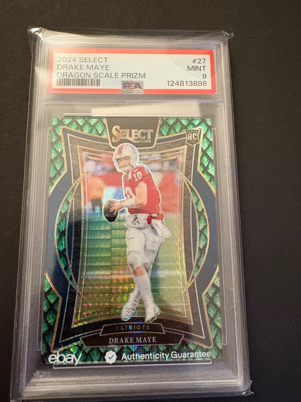 2024 Panini Select - Drake Maye #27 Dragon Scale Prizm 21/81 (RC) PSA 9