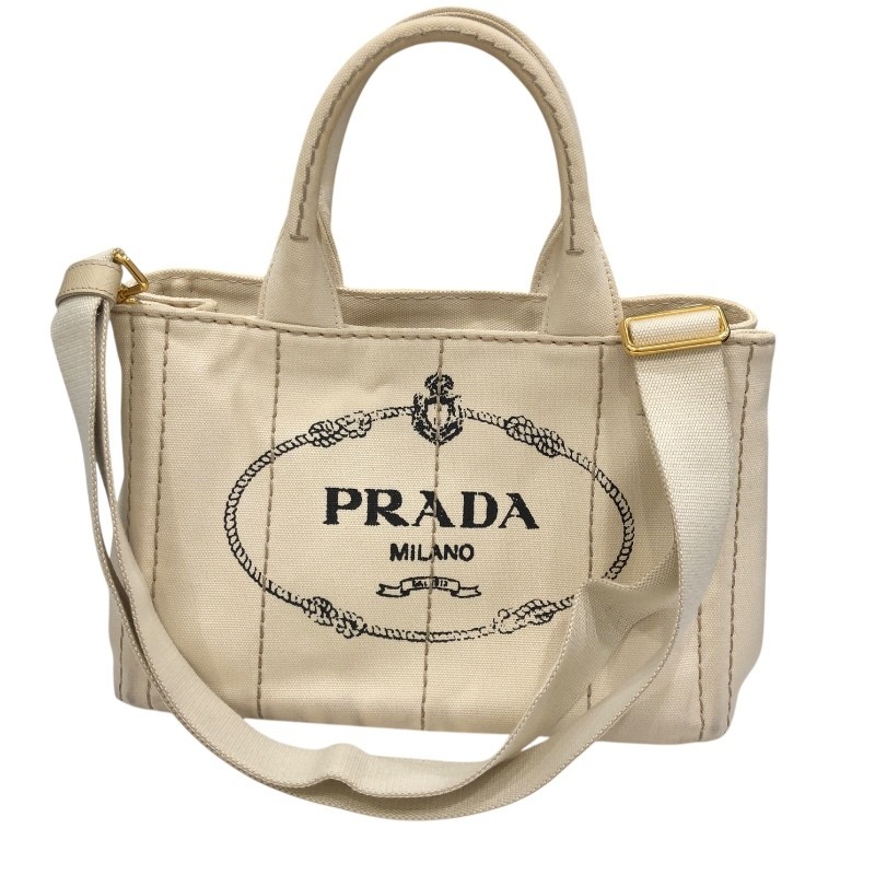 PRADA Canapa Handbag B2439G Ivory Canvas Handbag Ladies Used from japan