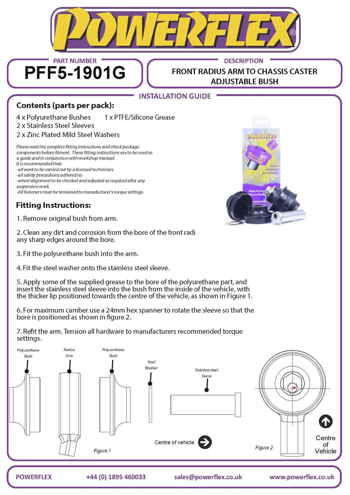 PFF5-1901GBLK Powerflex Black Front Radius Arm To Chassis Bushes Caster Adjust