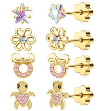 Flat Back Hypoallergenic Earrings for Girls Women 20G Surgical Steel Screw Ca...