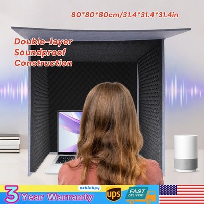 Soundproof Booth Portable Studio Sound Recording Desktop Soundproof Cover Black