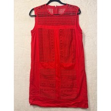 J.Crew Red Eyelet Lace Sleeveless Shift Mini Dress C6394 Red Small