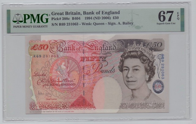 Great Britain, 1994(ND 2006), 50 Pounds – PMG 67 See instructions Shipping