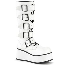 Pleaser Punk Knee High Platform Buckle Strap Boots Lace-Up Inner Zipper