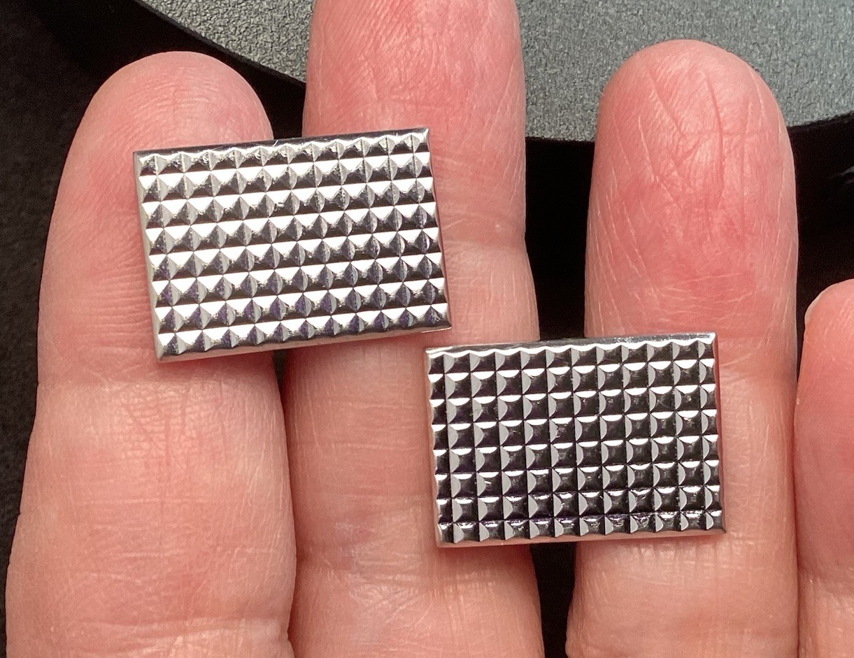 Rectangular Shields Cufflinks Silver Tone Etched … - image 1