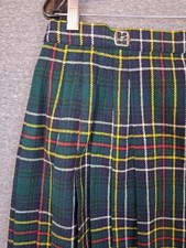VTG Womens Scottish Kilt 12 Green Tartan Plaid Pleated Wrap Wool Eddie Bauer