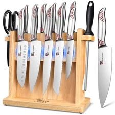 SYOKAMI Kitchen Knife Set, 14 Pcs Japanese Style Knife Block Set - Wooden Block