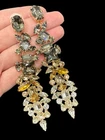 Huge Long Yellow Gray White Rhinestone Pierced Earrings J13a