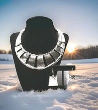 CHICO'S Stunning Slightly Hammered Silver Collar Necklace+RLM 2.5"L Earrings