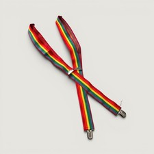Vintage Rainbow Striped Mens Adjustable Suspenders One Size Retro 70s 80s Clown
