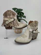 Sterling River Distressed Women’s Leather Fringe Cowboy Ankle Boots Size 8.5M US
