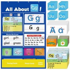Alphabet Learning Pocket Chart, Circle Time Learning Center Alphabet Flash Ca...
