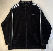 VTG Adidas Men's 2XL Black White Velour Track Jacket 3 Stripes Full Zip