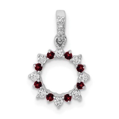 14k Weißgold Diamant und 0,08ctw Granat Fancy Kreis Anhänger