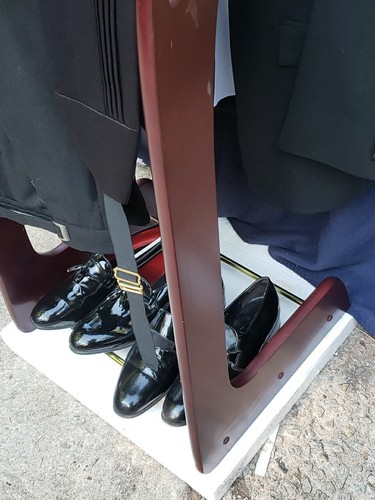 Gentlemen Suit Valet Stand Clothes & Shoes Rack Walnut W. Storage Drawers. Nice! - Picture 5 of 15