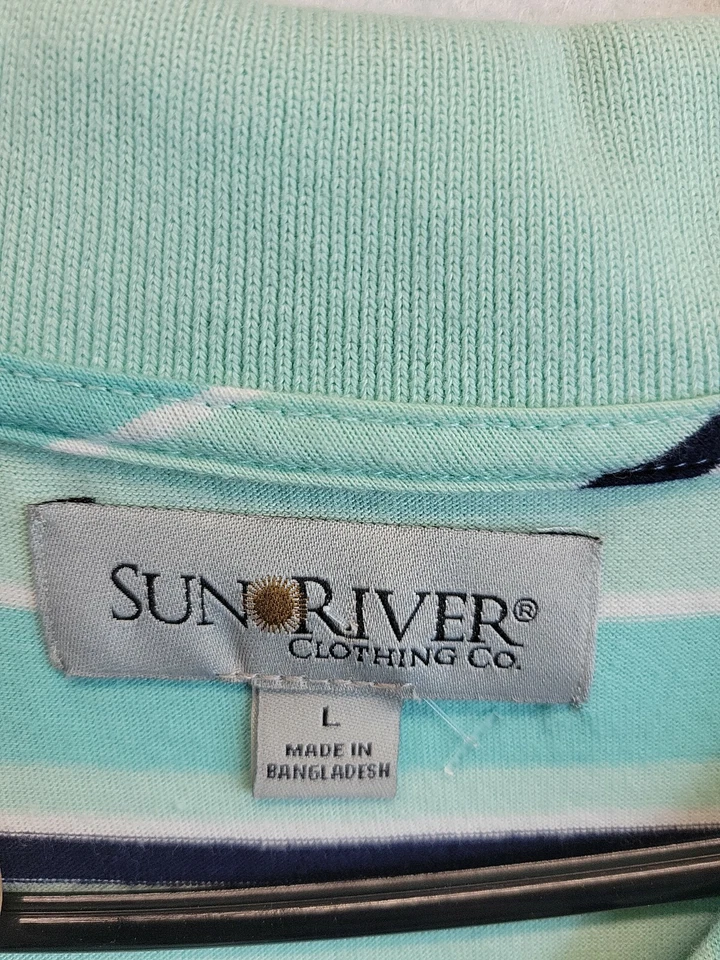 Sun River Lightweight Soft Cotton Green Striped Polo Golf Shirt Mens Large - Image 2 of 4