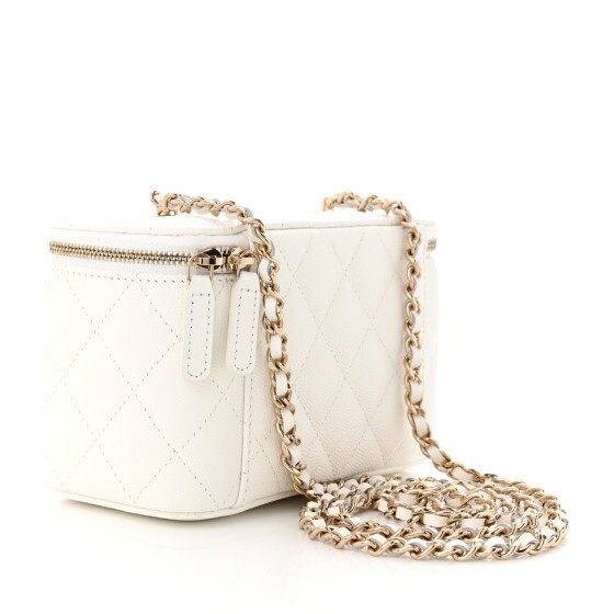 CHANEL Quilted CC GHW Small Vanity Case Chain Shoulder Bag Caviar White image 2