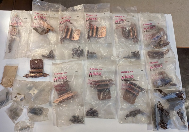Retro/Vintage 3/8 offset copper finish hinges w/screws LOT. Ajax. Sealed bags+++
