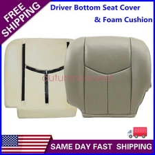 Fits 03-06 Chevy Silverado Driver Bottom Leather Seat Cover & Foam Cushion Gray
