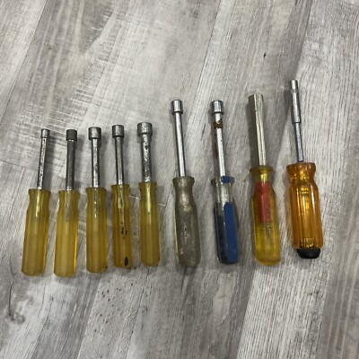 Vintage Hollow Shaft Nut Driver Lot (9) Tools 3/12 1/4 11/32 5/16 7/16 ...