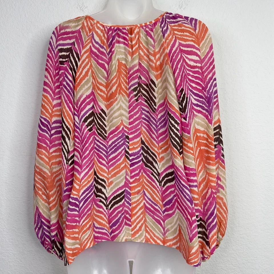 Camisa Trina Turk Mujer S Colorida Seda Abstracta Artística Campesina Boho Costa Playa Foto 2 de 4