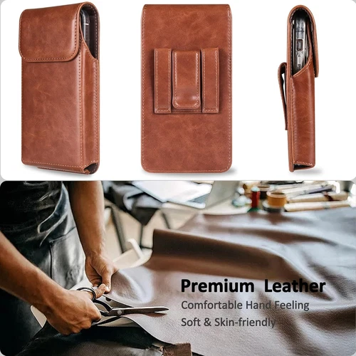 Premium Leather Pouch Belt Clip Phone Holster Case For iPhone 16 15 14 Pro Max - Picture 12 of 16