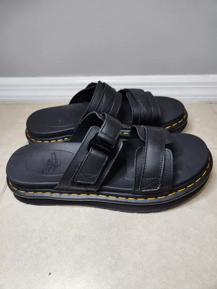Dr martens chilton slip on online sandals in hydro black leather