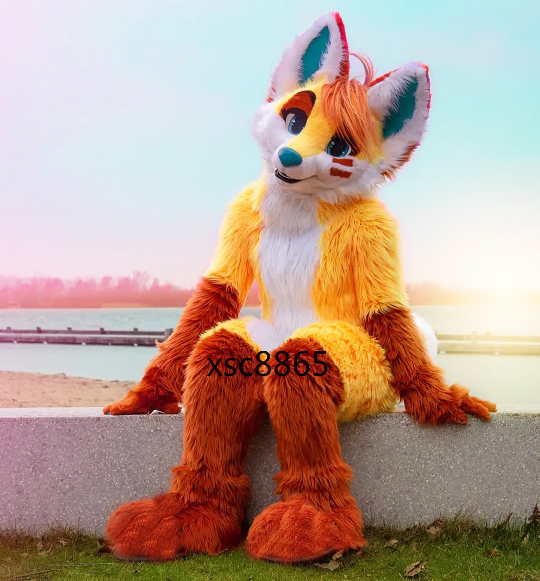 Long Fur Husky Dog Fox Mascot Costume Fursuit Halloween Suit Cosplay