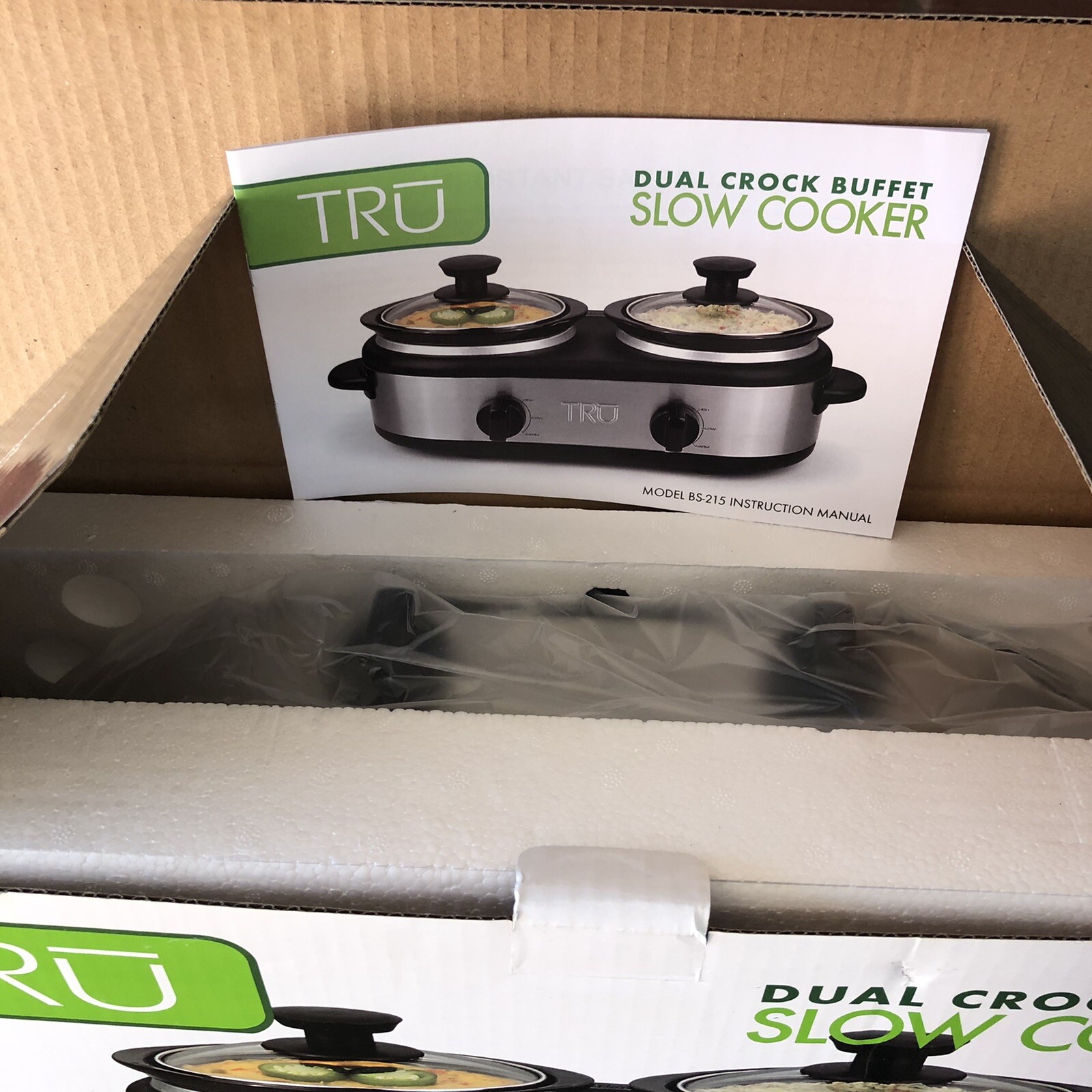 TRU Dual Crock Buffet Slow Cooker BS-215 NEW in Box TWO CROCKS 1 1/4 Quarts Each