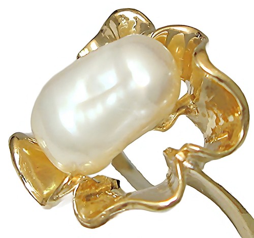 14k-y Gold Süßwasser Perle Plumeria Blume Ring - Bild 2 von 6