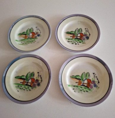 Dekorative orientalische Miniatur kleine Teller x 4 handbemalt ausländisch Vintage 11 cm