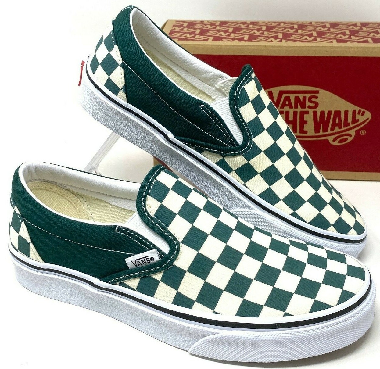 green checkered slip on vans