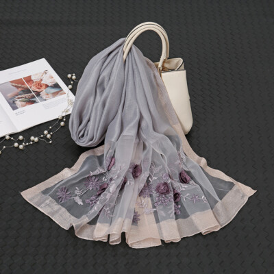 Soft Silk Scarves Luxury Embroidery Scarf Foulard Hijab Bandana
