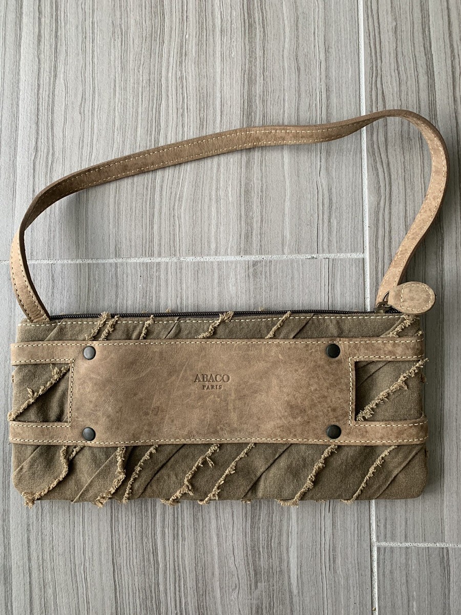 abaco Purse Made in France Leather And Fabric size 11 inches long 