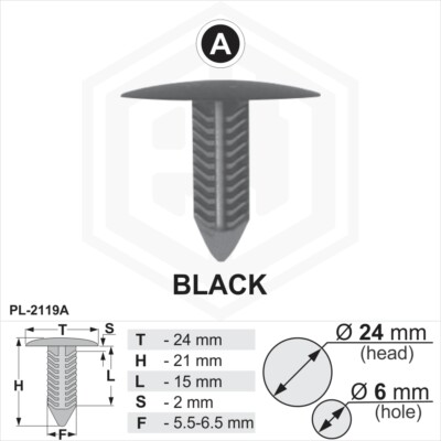 Pack Of 10 Black Fir Tree Clips For Car Trim – 9mm Hole, 24mm Head – Perfect For Panels & Bumpers