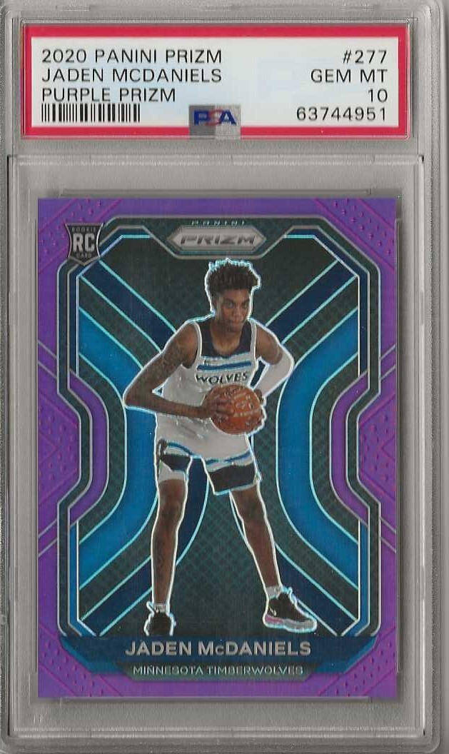 2020 Panini Prizm Jaden McDaniels Purple #277 RC /99 PSA 10 Gem Mint POP 5