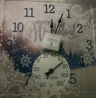 Taylor Indoor/Outdoor 14  Decorative Clock with Thermometer. Winter Wonderland
