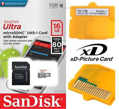 Sandisk 16gb microSDHC MASD-1 MicroSD TF to OLYMPUS XD Camera Picture ADAPTER