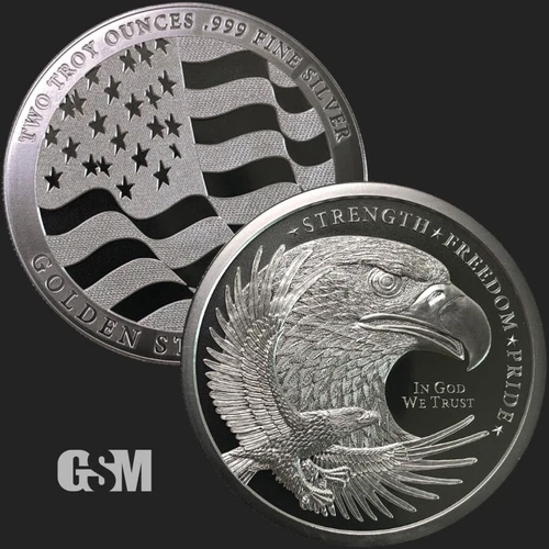 2 oz GSM Double Eagle Flag of Strength Freedom Pride .999 FINE silver BU USA