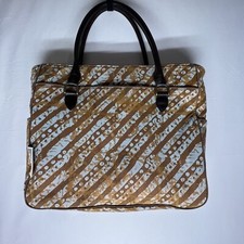 Ergobaby Diaper Bag Gently Used Leather Trim Brown  Blue Batik Print