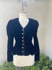 Vtg Jeanne Marc Jacket Blk Quilted Velvet With Gold Trim S 8/10