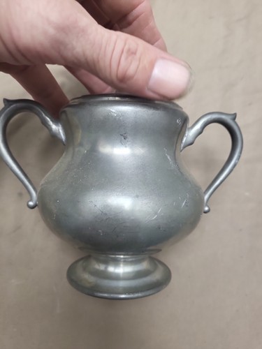 Vintage KMD Royal Holland Pewter Covered Sugar Bowl, 4” Tall Mid Century Modern - Picture 5 of 14
