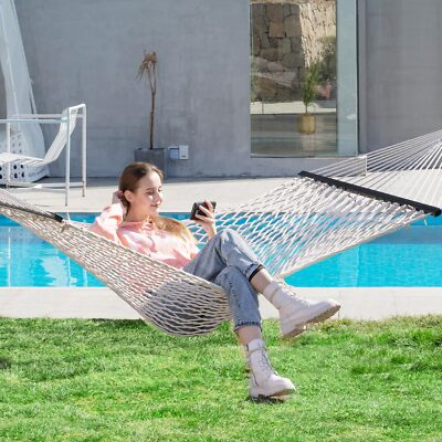 13FT Double Hammock w/Hardwood Bar 475Lb Capacity