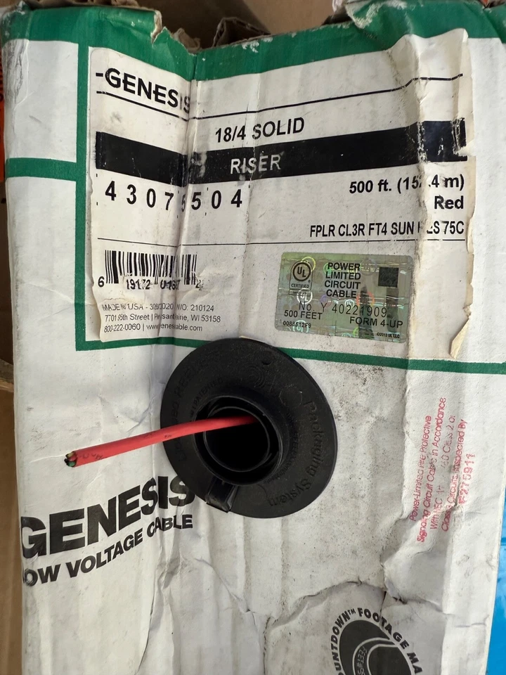 NEW GENESIS 18/4 SOLID WIRE RED RISER 500 FT - Image 2 of 2